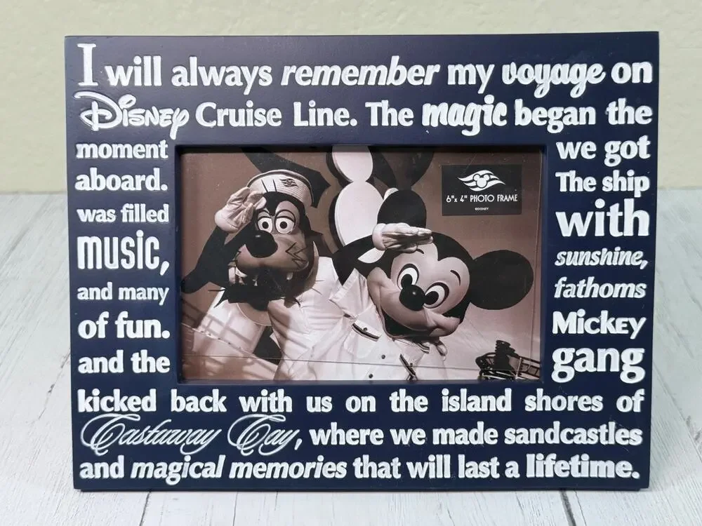 Disney Cruise Line Blue White Words 4 x 6 Photo Frame Castaway Cay Memories